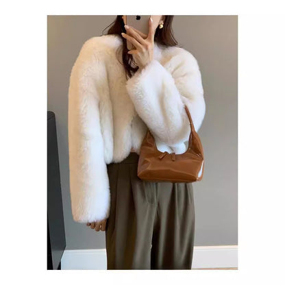 Women's V-neck Korean style fur coat