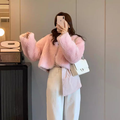 Women's V-neck Korean style fur coat