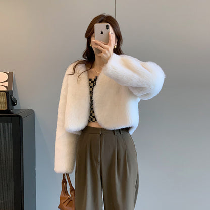 Women's V-neck Korean style fur coat