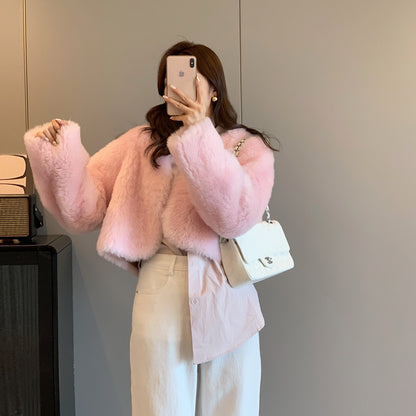 Women's V-neck Korean style fur coat