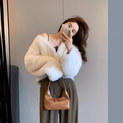 Women's V-neck Korean style fur coat